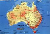 Kort over Australien med roed rute